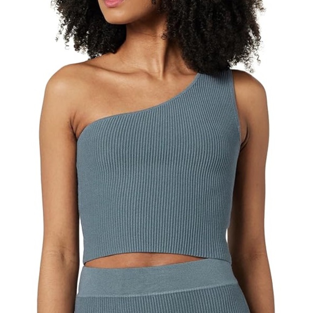 NWT The Drop Kofi Asymmetrical Cropped Sleeveless‎ Sweater Blue Gray Women's L